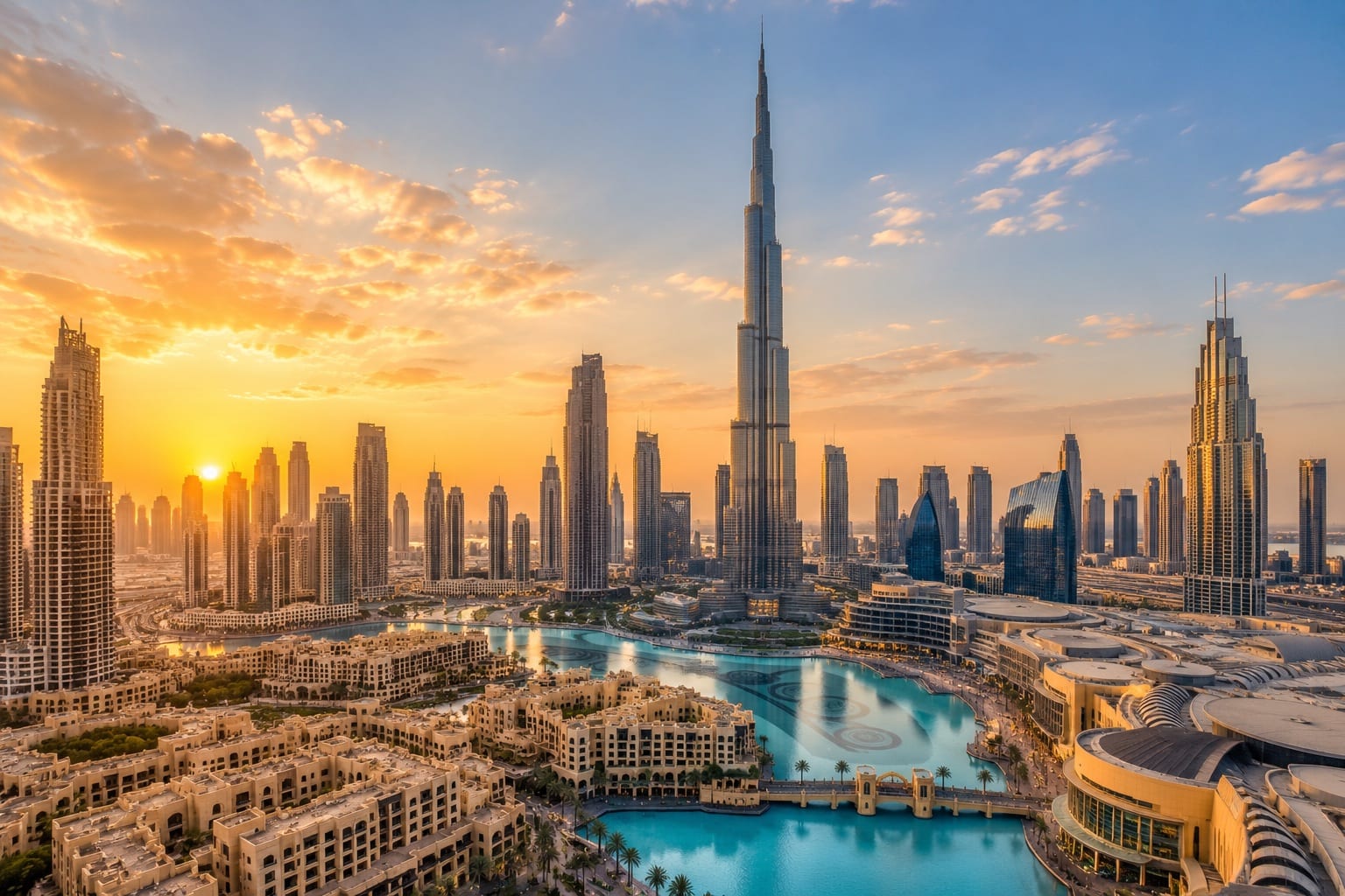 Skyline van Downtown Dubai met de Burj Khalifa